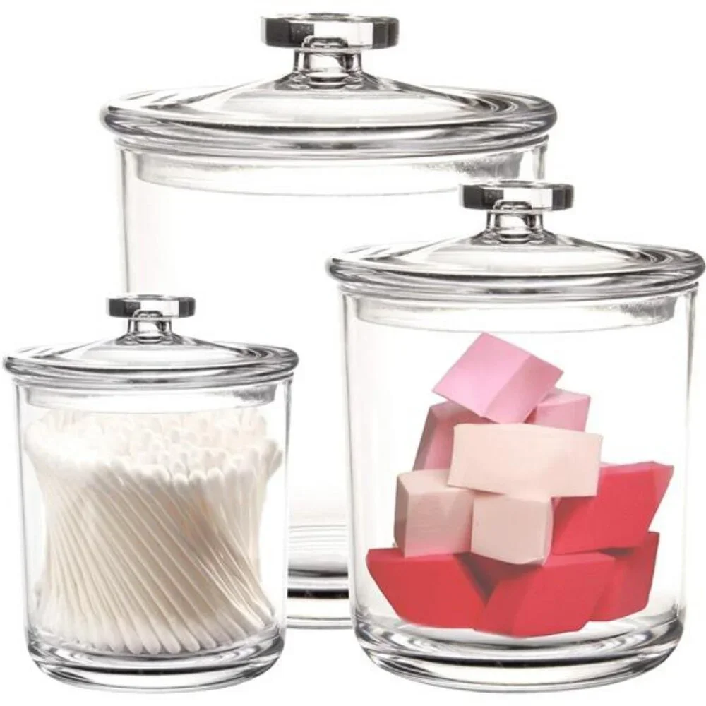 60-Ounce, 30-Ounce and 15-Ounce Clear Plastic Apothecary Jars Set of 3